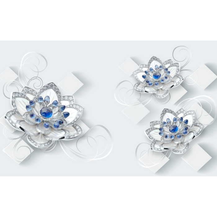 Blue & White Diamond Flower Petals Abstract Wallpaper