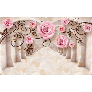 Beige Floral Tunnel Abstract Wallpaper