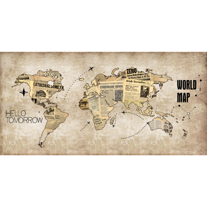 Hello Tomorrow Newspaper World Map Wallpaper