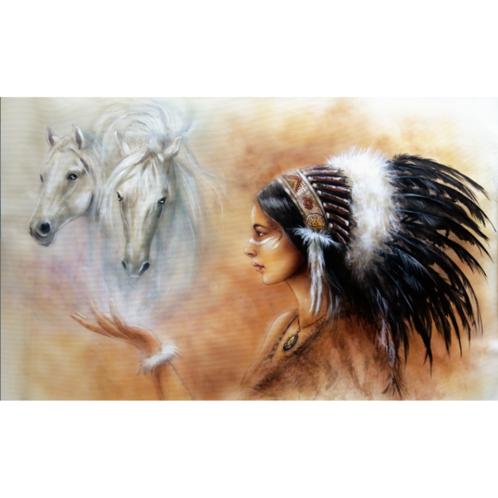 Native Headdress & Two White Horses Wallpaper