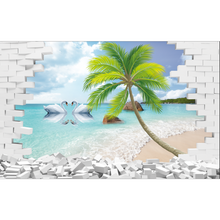 Smashed Brick Wall Seaside Swan Kiss Wallpaper