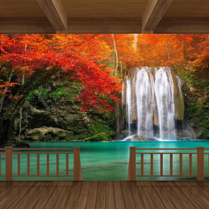 Fall Themed Scenic Waterfall Wallpaper