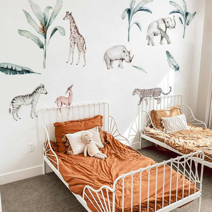 Wild Animals Tropical Tree Watercolor Wall Sticker