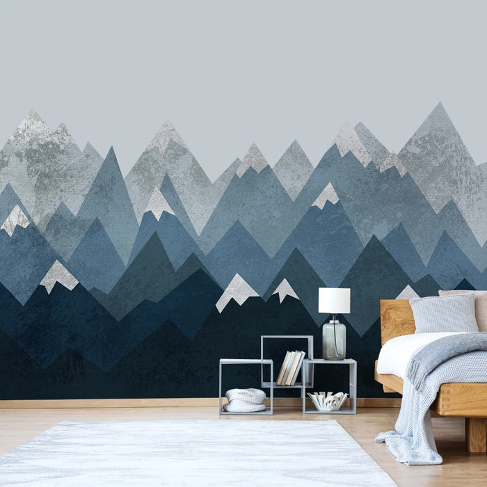 Blue Grunge Mountain Wall Sticker for Kids Room