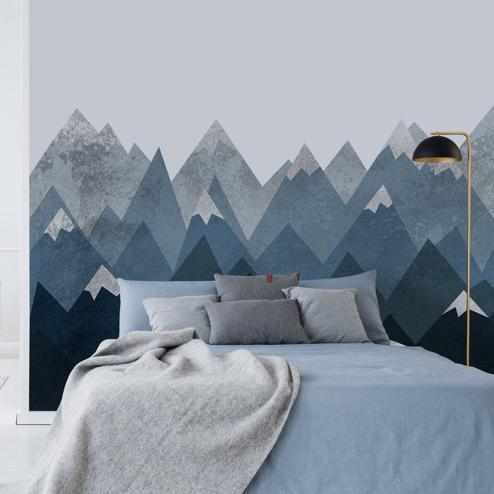 Blue Grunge Mountain Wall Sticker for Kids Room