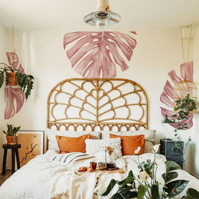 Boho Monstera Pink Leaves Wall Stickers