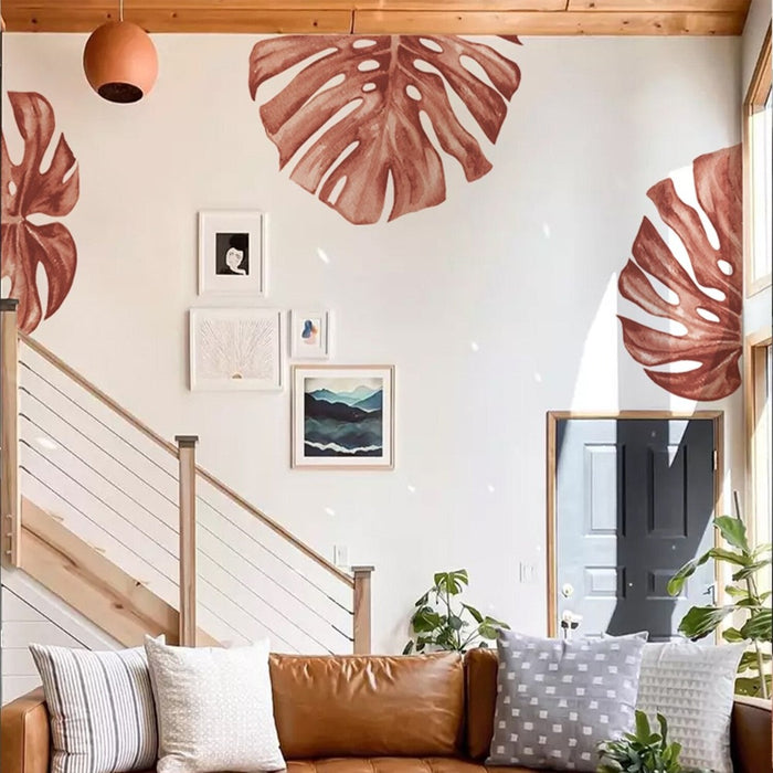 Boho Monstera Redwood Leaves Wall Stickers for Kids Rooms