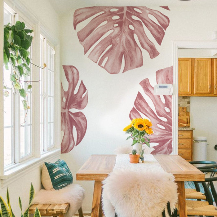 Boho Monstera Pink Leaves Wall Stickers