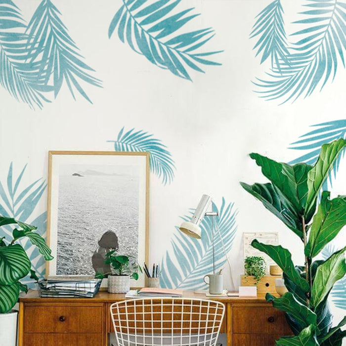 Boho Palm Blue Leaves Wall Stickers