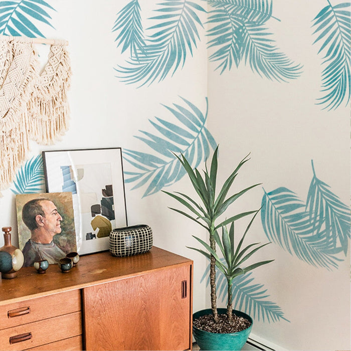 Boho Palm Blue Leaves Wall Stickers