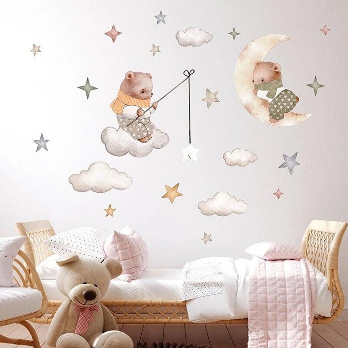 Cartoon Bear Good Night Kids Wall Stickers