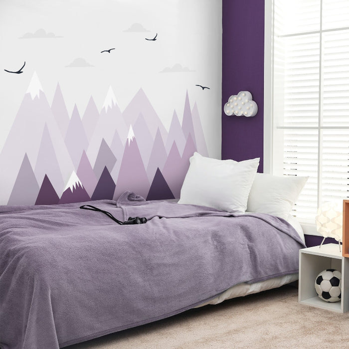 Cartoon Big Size Violet Triangle Mountains Birds Wall Sticker