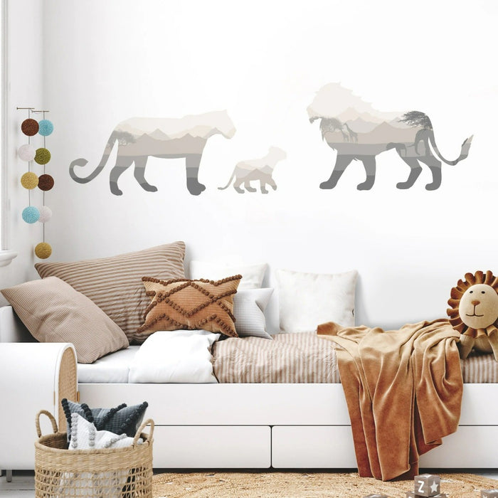 Cartoon Lion Family Landscape Wall Stickers