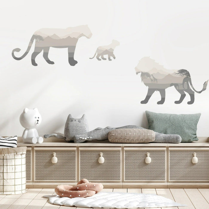 Cartoon Lion Family Landscape Wall Stickers