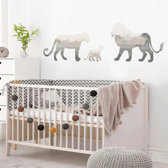 Cartoon Lion Family Landscape Wall Stickers