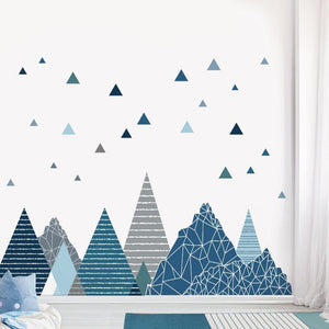 Blue Geometric Mountain Wall Stickers