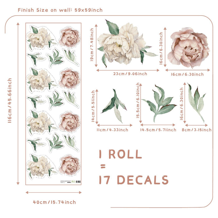 Crystal Peonies Flowers Wall Stickers