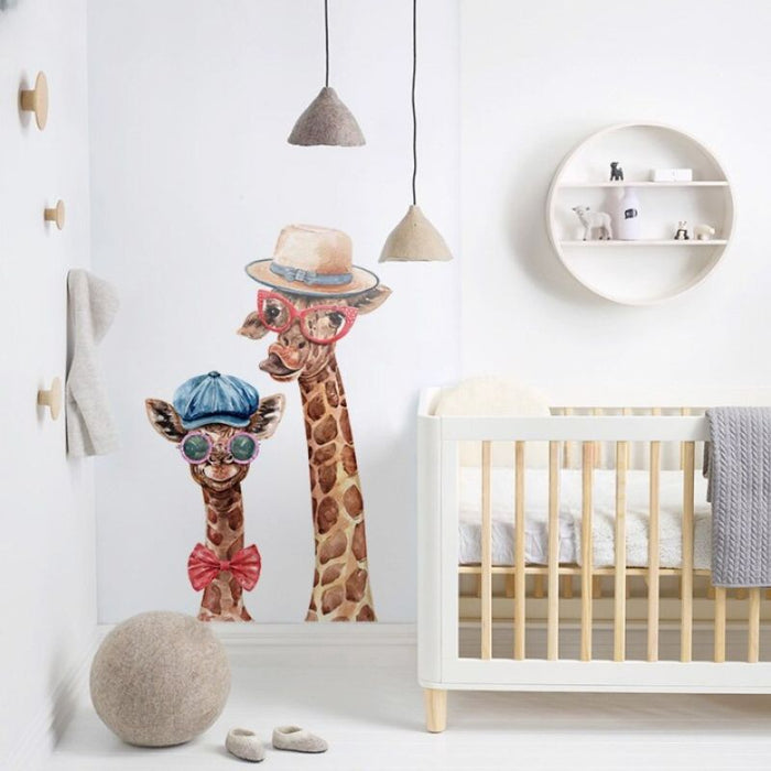 Mother And Child Giraffe With Glasses Wall Stickers