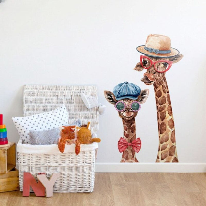 Mother And Child Giraffe With Glasses Wall Stickers