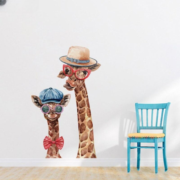 Mother And Child Giraffe With Glasses Wall Stickers