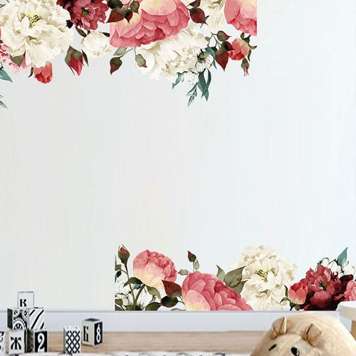 Floral Printing Red With White Rose Flowers Wall Stickers