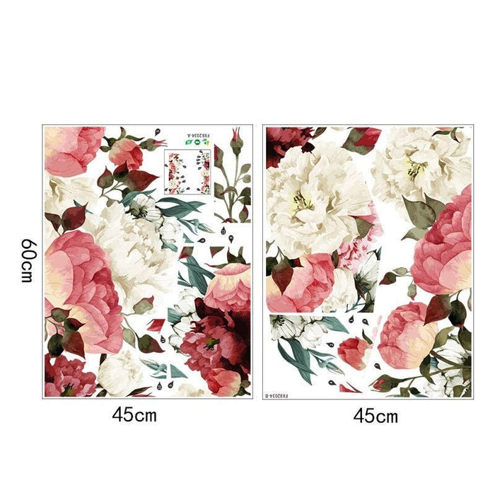 Floral Printing Red With White Rose Flowers Wall Stickers