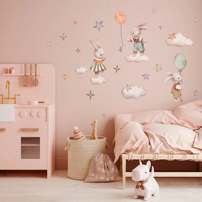 Cartoon Bunny Moon and Stars Wall Stickers