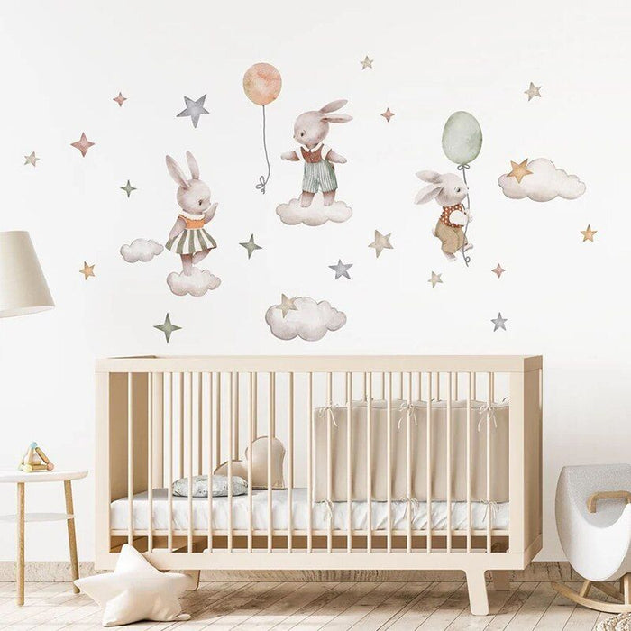 Cartoon Bunny Moon and Stars Wall Stickers