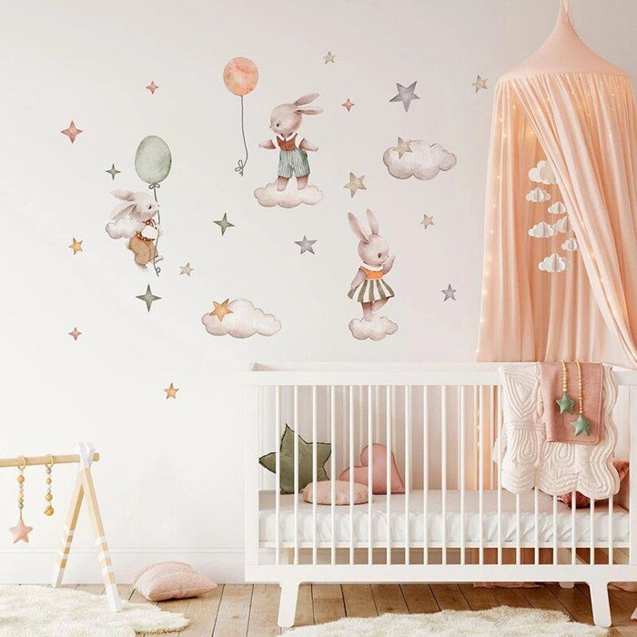 Cartoon Bunny Moon and Stars Wall Stickers