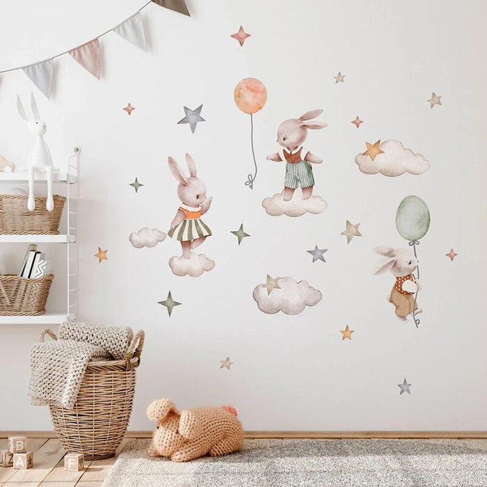 Cartoon Bunny Moon and Stars Wall Stickers