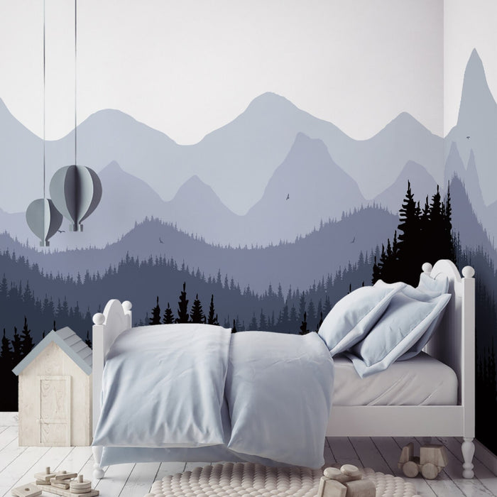 Nordic Scenery Large Gray Blue Mountain Wall Stickers