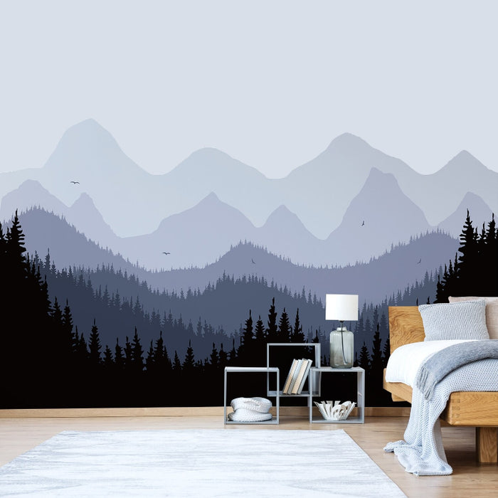 Nordic Scenery Large Gray Blue Mountain Wall Stickers