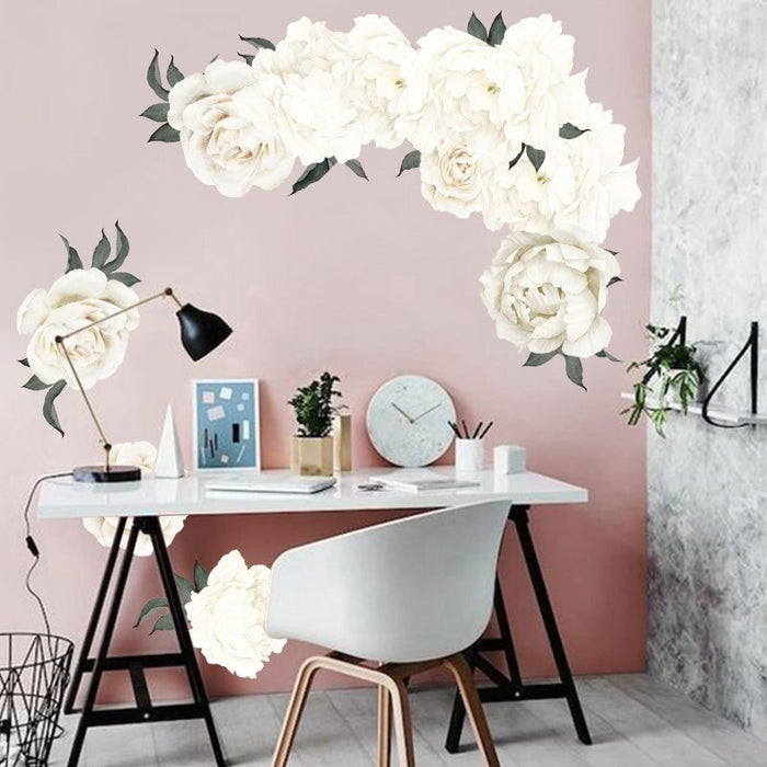 Peony Rose Flowers White Vintage Wallpaper