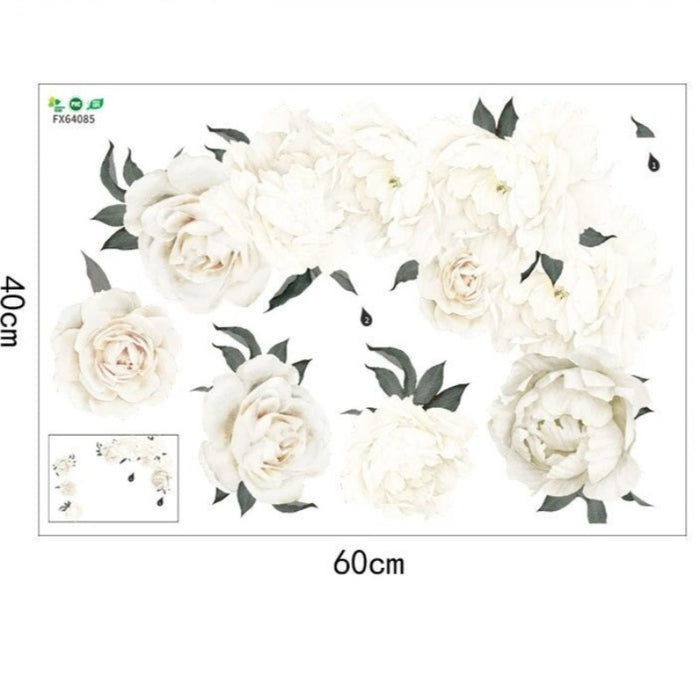 Peony Rose Flowers White Vintage Wallpaper