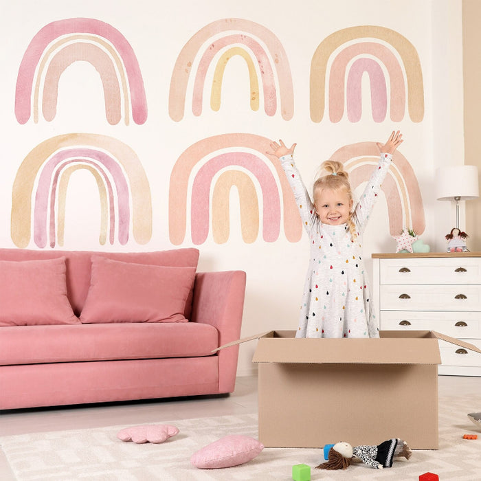 Pink Big Rainbow Watercolor Cartoon Wall Stickers