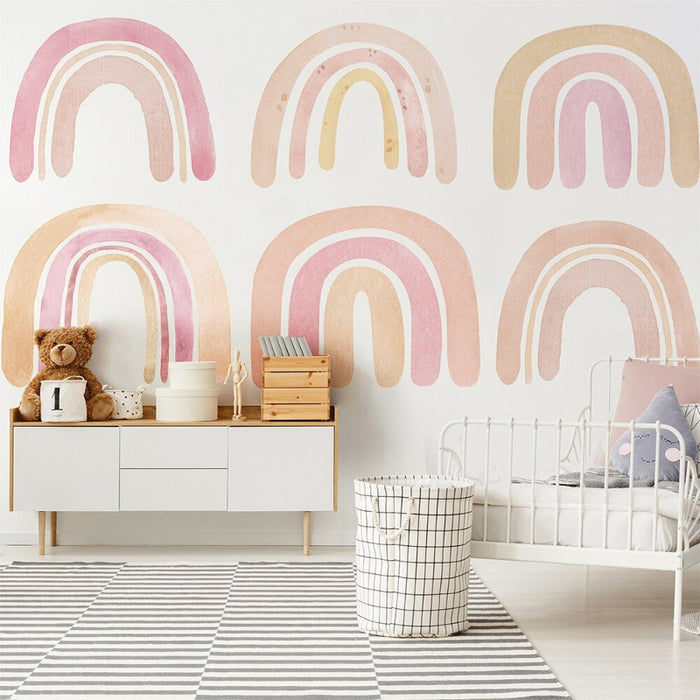 Pink Big Rainbow Watercolor Cartoon Wall Stickers