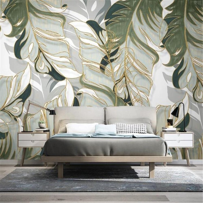 Tropical Leaves with Gold Accents Wallpaper