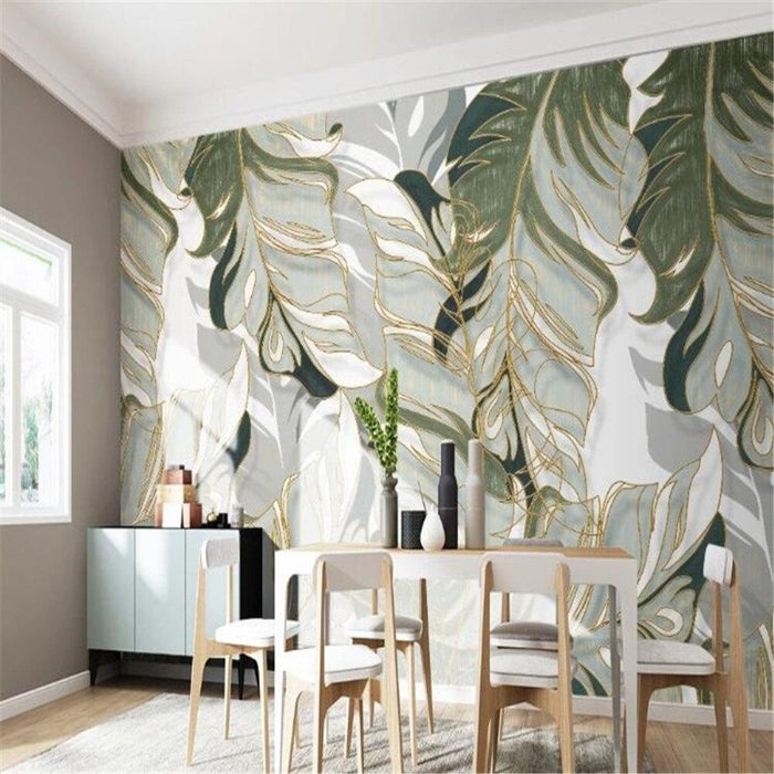 Tropical Leaves with Gold Accents Wallpaper