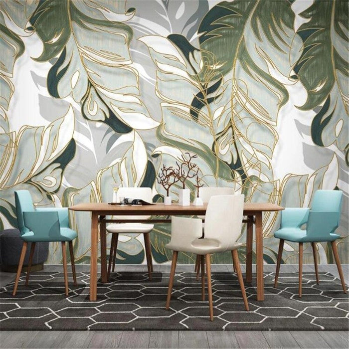 Tropical Leaves with Gold Accents Wallpaper