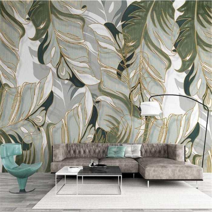 Tropical Leaves with Gold Accents Wallpaper