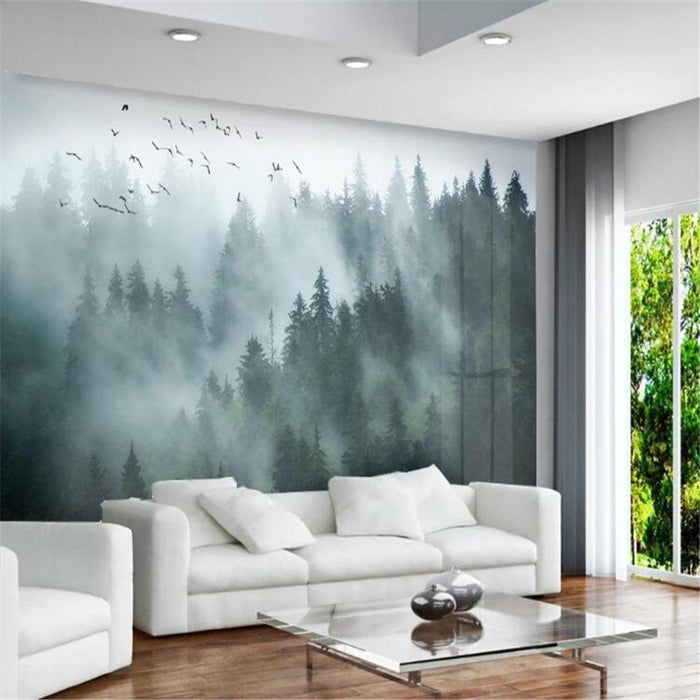 Birds In Smoky Forest Wallpaper