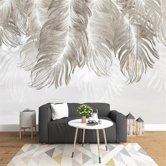 Minimalist Hand-Painted Feather Wallpaper
