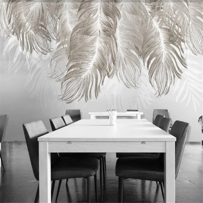 Minimalist Hand-Painted Feather Wallpaper