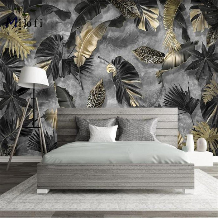 Modern Minimalist Tropical Plant Feather Arrangement Wallpaper