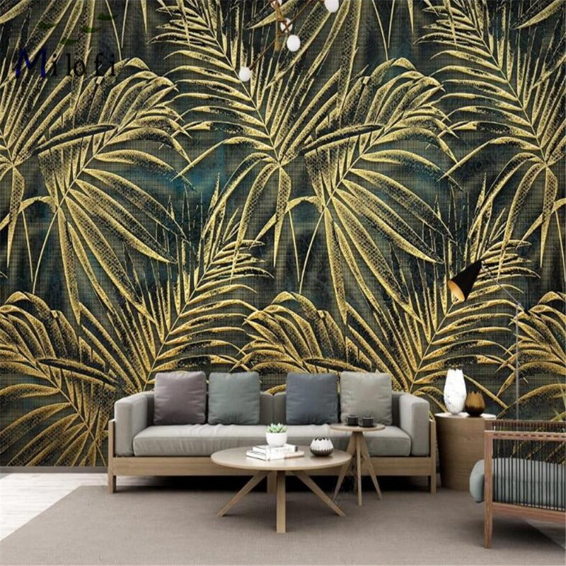 3D Modern Minimalist Golden Tropical Plant Wallpaper