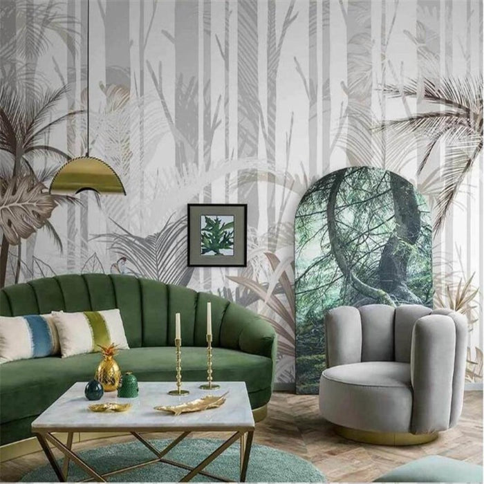 Hand-Painted Elegant Tropical Plant Wallpaper