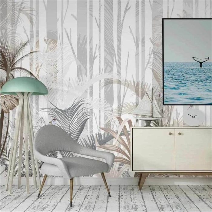 Hand-Painted Elegant Tropical Plant Wallpaper