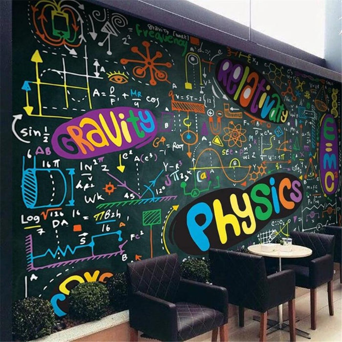 Hand-Painted Colorful Chalk Formula Blackboard Wallpaper