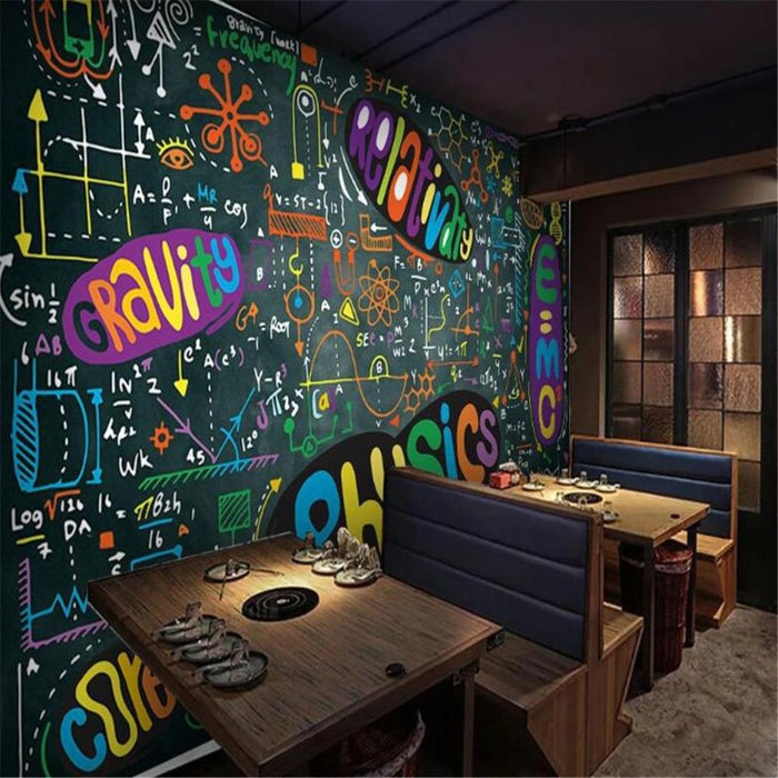 Hand-Painted Colorful Chalk Formula Blackboard Wallpaper