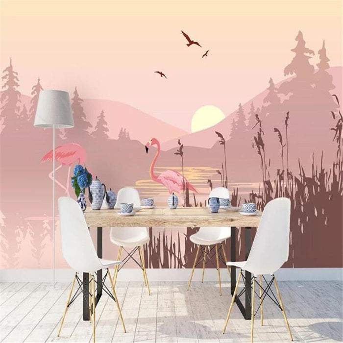 Sunset With Flamingo Wallpaper